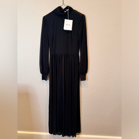 NWT $498 Diane Von Furstenberg Mesh Stretch jersey Maxi Dress black mock neck - Picture 3 of 5